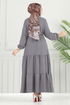الفستان رمادي غامق 024MR1078-MS - Thumbnail
