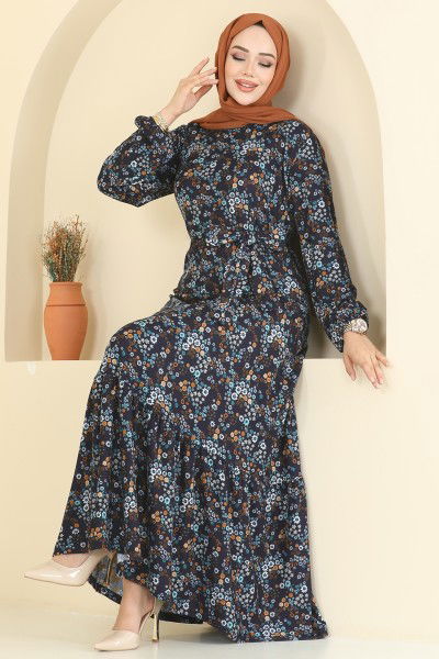 P.R.M. - Dress 4128PM271-MS Pattern 2 Navy Blue
