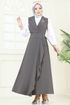 فستان بلا اكمام رمادي غامق 9036S324-MS - Thumbnail