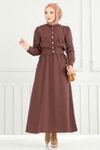 K.T.R. - Düğme Detaylı Elbise Takım 3056KTR750-MS Kahve