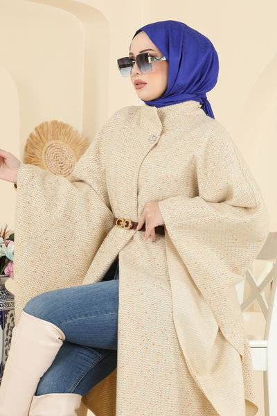 A.N.T. - Düğme Detaylı Tüvit Panço 1453ANT466-MS Taş - 412504