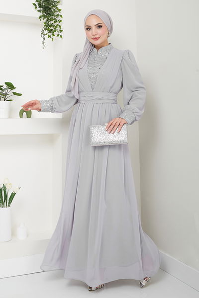 YGS - Écailleuse Mousseline Robe de soirée GS4020 Gris