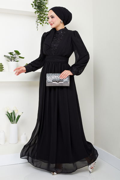 YGS - Écailleuse Mousseline Robe de soirée GS4020 Noir