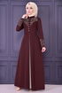 Embroidered Buttoned Dress Burgundy ASM2158 - Thumbnail