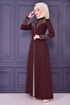 Embroidered Buttoned Dress Burgundy ASM2158 - Thumbnail