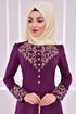 Embroidered Buttoned Up Dress Damson ASM2158 - Thumbnail