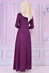 Embroidered Buttoned Up Dress Purple ASM2158 - Thumbnail