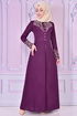 Embroidered Buttoned Up Dress Purple ASM2158 - Thumbnail