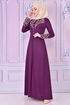 Embroidered Buttoned Up Dress Purple ASM2158 - Thumbnail