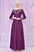 Embroidered Buttoned Up Dress Purple ASM2158 - Thumbnail