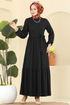 Eteği Katlı Kuşaklı Elbise 4120PM271-MS Siyah - Thumbnail