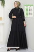 Eteği Katlı Tesettür Elbise 3025HBS856-MS Siyah - Thumbnail