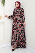 Ethnic Pattern Hijab Dress 823OZR1047-M Black - Thumbnail