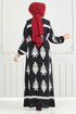 Ethnique Motif Hijab Robe Numéro de pièce 802OZR1047-M Noir - Thumbnail