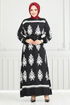 Ethnique Motif Hijab Robe Numéro de pièce 802OZR1047-M Noir - Thumbnail