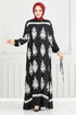 Ethnique Motif Hijab Robe Numéro de pièce 802OZR1047-M Noir - Thumbnail