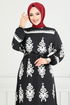 Ethnique Motif Hijab Robe Numéro de pièce 802OZR1047-M Noir - Thumbnail