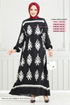 Ethnique Motif Hijab Robe Numéro de pièce 802OZR1047-M Noir - Thumbnail
