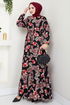 Ethnique Motif Hijab Robe Numéro de pièce 823OZR1047-M Noir - Thumbnail