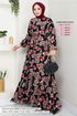 Ethnique Motif Hijab Robe Numéro de pièce 823OZR1047-M Noir - Thumbnail