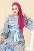 Etnik Desen Şifon Elbise 5297AL357-MS Bebe Mavisi - Thumbnail