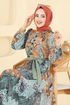 Etnik Desen Şifon Elbise 5297AL357-MS Haki - Thumbnail