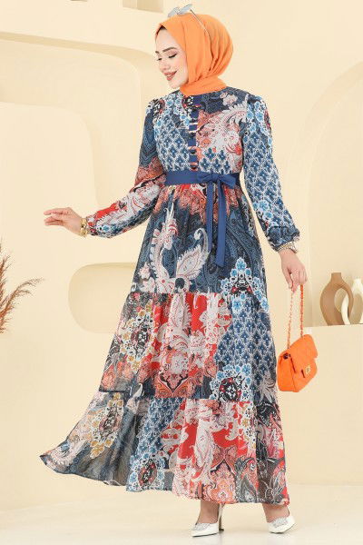 A.L. - Etnik Desen Şifon Elbise 5297AL357-MS Laci