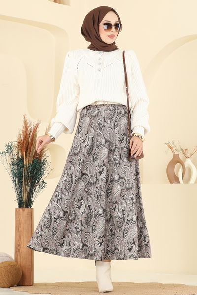 T.E.G. - Etnik Desenli Scuba Etek 7081TEG847-MS Koyu Vizyon - 395249