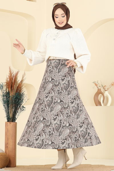 T.E.G. - Etnik Desenli Scuba Etek 7081TEG847-MS Koyu Vizyon - 395250