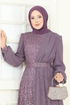 فستان سهرة ليلكي غامق 2819ELC1143-MS - Thumbnail