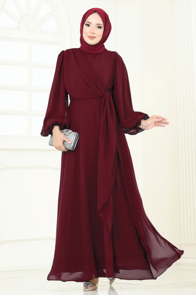 B.İ.S.S.K. - Evening Dress 6226BSK463-MS Burgundy - 370558