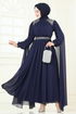 Evening Dress 7101AB368-MS Navy Blue - Thumbnail