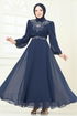Evening Dress 8010AB368-MS Navy Blue - Thumbnail