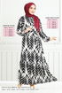 Feuille À Motifs Hijab Robe Numéro de pièce 827OZR1047-M Noir - Thumbnail