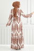 Feuille À Motifs Hijab Robe Numéro de pièce 827OZR1047-M Taba - Thumbnail