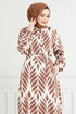 Feuille À Motifs Hijab Robe Numéro de pièce 827OZR1047-M Taba - Thumbnail