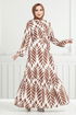 Feuille À Motifs Hijab Robe Numéro de pièce 827OZR1047-M Taba - Thumbnail