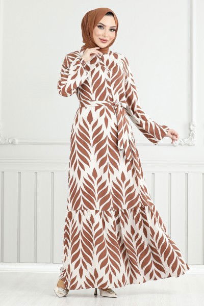 MRV O.Z.R. - Feuille À Motifs Hijab Robe Numéro de pièce 827OZR1047-M Taba