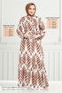 Feuille À Motifs Hijab Robe Numéro de pièce 827OZR1047-M Taba - Thumbnail
