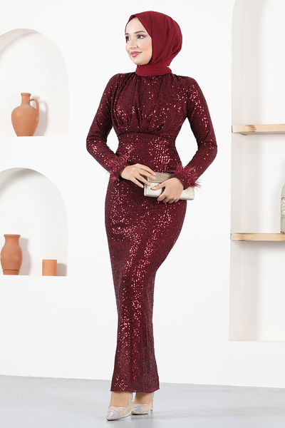 END - Flake Sequin Evening dress END5544 Burgundy