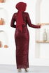 Flake Sequin Evening dress END5544 Burgundy - Thumbnail