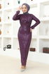 Flake Sequin Evening dress END5544 Damson - Thumbnail