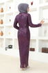 Flake Sequin Evening dress END5544 Damson - Thumbnail