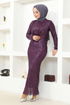 Flake Sequin Evening dress END5544 Damson - Thumbnail