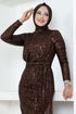 Flake Sequin Evening dress END5582 Brown - Thumbnail