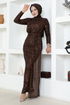 Flake Sequin Evening dress END5582 Brown - Thumbnail