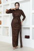 Flake Sequin Evening dress END5582 Brown - Thumbnail