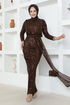 Flake Sequin Evening dress END5582 Brown - Thumbnail