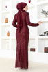 Flake Sequin Evening dress END5588 Burgundy - Thumbnail