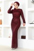 Flake Sequin Evening dress END5588 Burgundy - Thumbnail